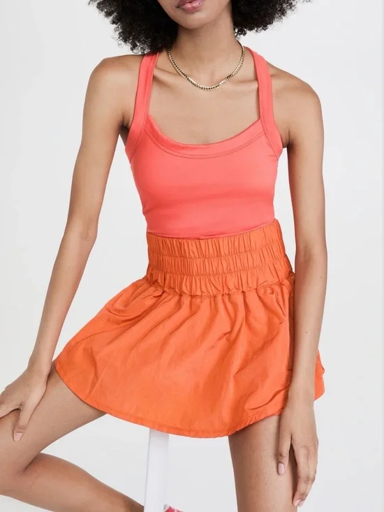 FP Movement by Free People Coral Tank with Orange Smocked Mini Skirt