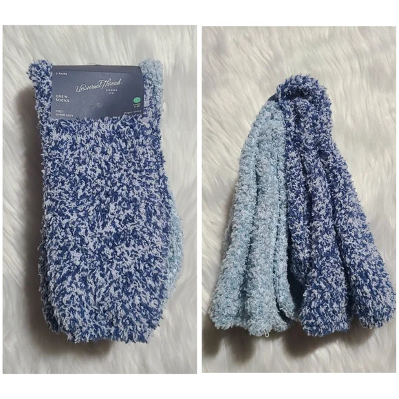 Universal Thread|Fuzzy Blue Crew Socks (2), Sz 4-10