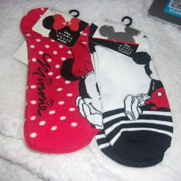Disney Mickey Mouse & Minnie Mouse No Show Socks bundle of 2 New Sz 4-10