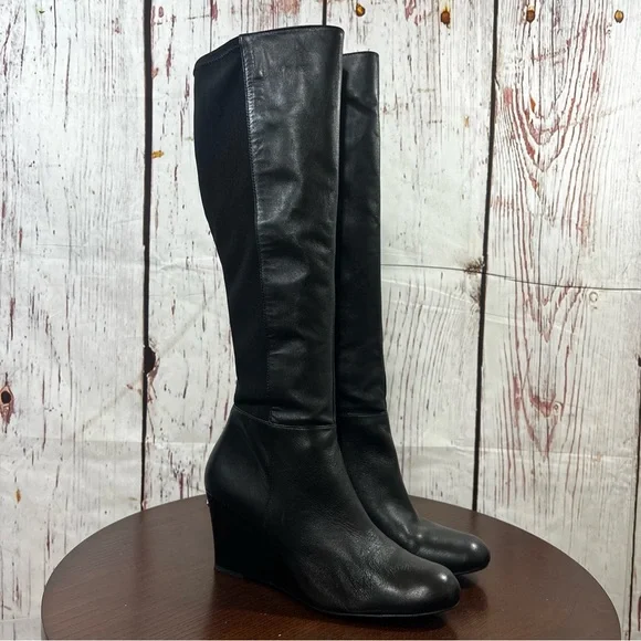 Michael Kors Bromley Wedge Boot Knee High in Black Leather women’s size 10