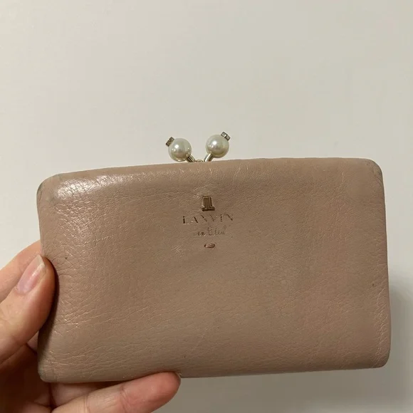 Lanvin‎ Women's Beige Leather Card Wallet Dusty Pink Gusseted