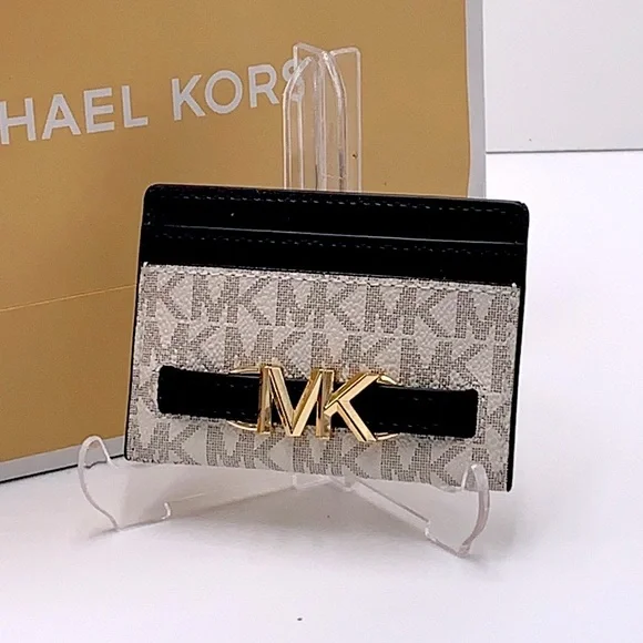MICHAEL KORS Reed Large Card Holder Case Wallet COLOR: VANILLA BLACK SIGNATURE