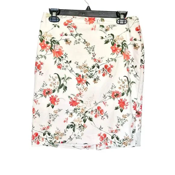 Ann Taylor Factory Womens Skirt Floral Size 6 Petite Slit Office Wear Workcore