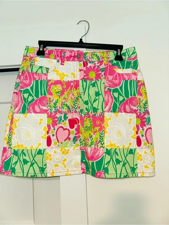 Lilly Pulitzer Women’s Patchwork Squares Pink Skirt With Back Pockets Size 4