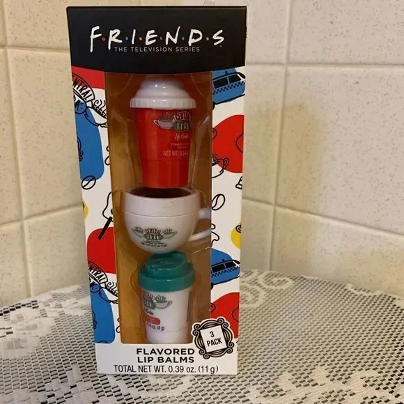 New! FRIENDS Set of Three Flavored Lip Balms Central Perk Lipstick Make Up