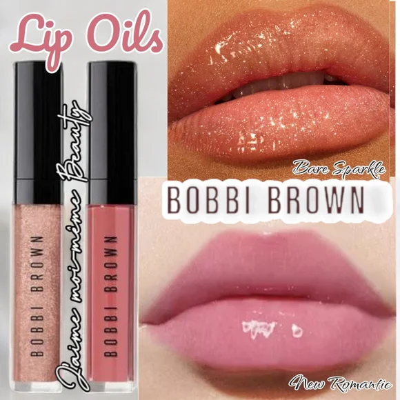 Bobbi Brown Lip Oil Duo - Bare Sparkle (Baby Pink Sparkle Shimmer)& New Romantic
