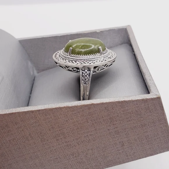 7 Carat Connemara Green Marble 925 Sterling Silver Statement Ring