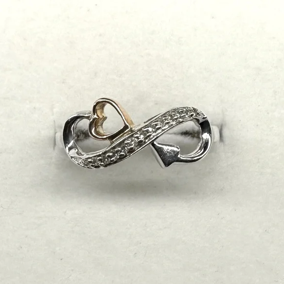 Diamond Heart Infinity 10k gold & 925 Sterling Silver Ring Size 5.25