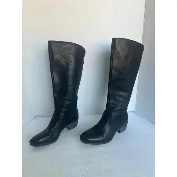 BORN Women’s BITSY Tall Knee High Black Leather Full‎ Back Zipper Boots Sz 7