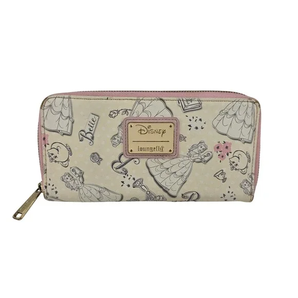 Loungefly Disney Beauty and the Beast Belle Zip Wallet Cream Pink Fair Tale READ