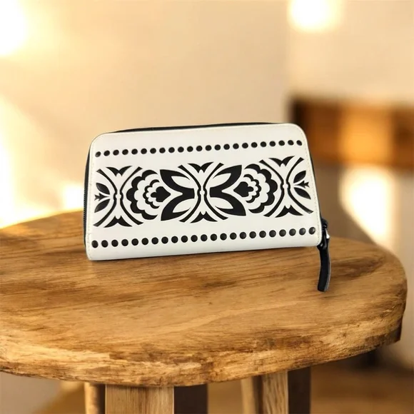 Vera Bradley White and Black Laser Cut Zip Around Wallet