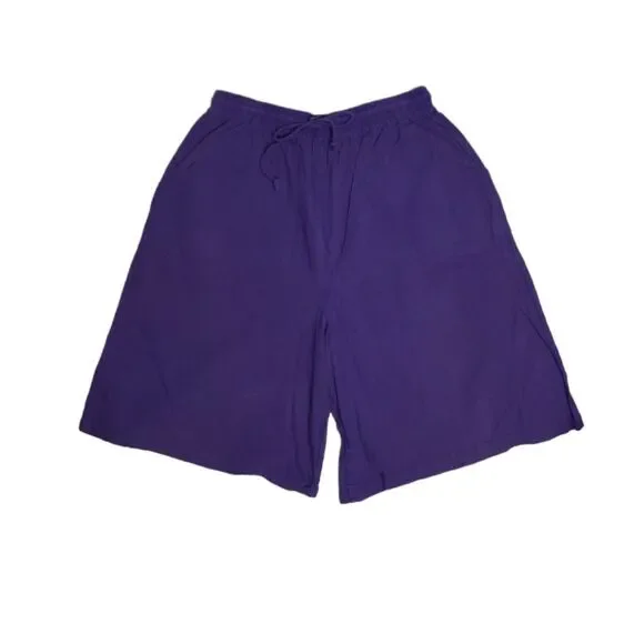 VINTAGE 90s purple baggy pull‎ on drawstring wide leg bermuda shorts M