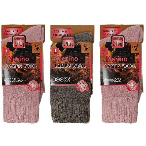Women Merino Lambs Wool Socks 3 Pack – Warm Winter Hiking Boot Cozy Wear 3-Pack