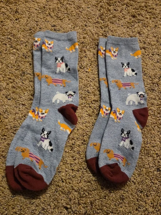 Gray & Maroon Dog Pattern Crew Socks - 2 Pairs