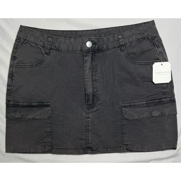 NWT Altar'd State Womens Cargo Mini Skirt Dark Gray Utility Pockets Size L