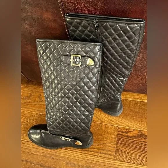 Tom Extreme by Eddie Marc quilted leather tall zip boots w/gold tone hardware