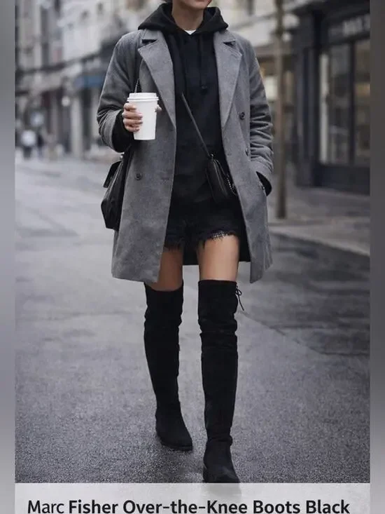 Marc Fisher Over-the-Knee Boots Black Low Heel Thigh High 5.5 Like New