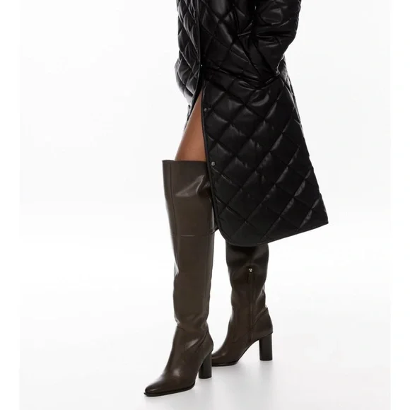 NWT ZARA Heeled Leather Over The Knee Boots Chocolate Brown 9/40 Blogger’s Fav