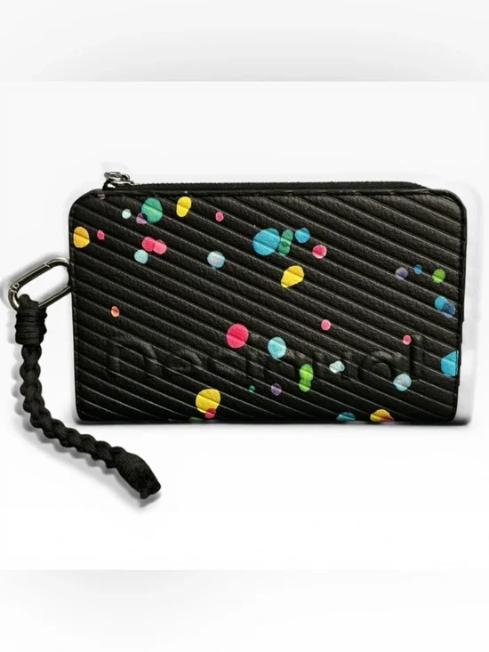 Desigual LARGE Paint DROPLETS Textures Rectangular Black WALLET