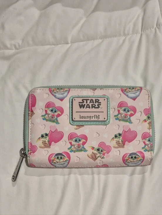 Star Wars Loungefly Pink Grogu Hearts Zip Wallet