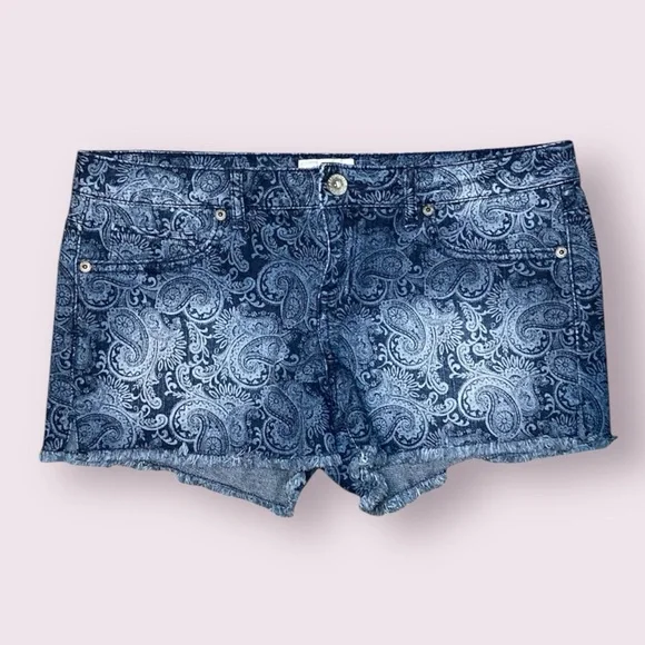 Denim paisley shorts