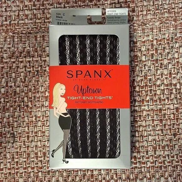 SPANX Uptown Tight End Tights Black Tuxedo Stripe Patterned Body Shaping Size C