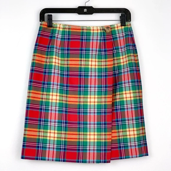 Vintage plaid wrap skirt by Ambitions multicolor rainbow plaid fits like size 4