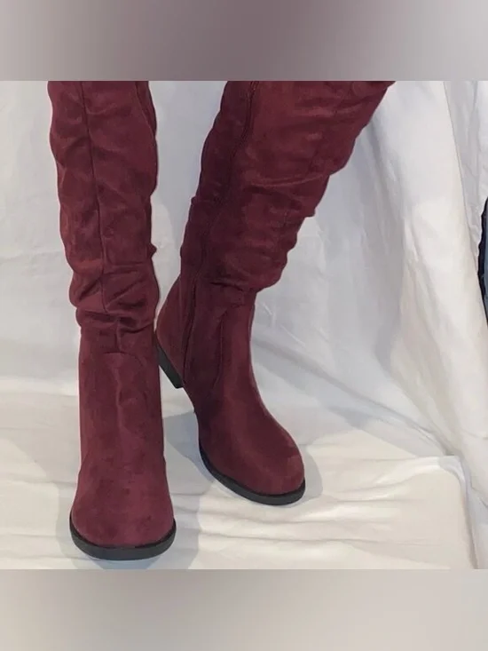 Celia Women's Wine Unique Tall Suede Stretch Knee Boot Size 7 New