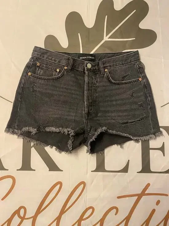 Denim Forum The Ex Boyfriend Short Black Distressed Raw Hem Denim Shorts