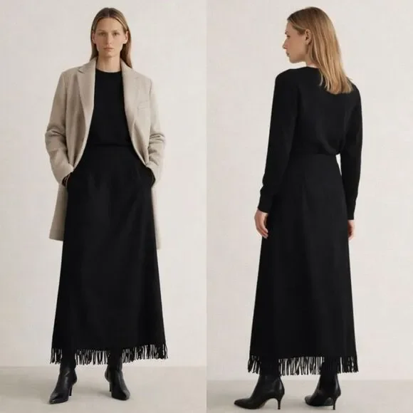 Pendleton Vintage Virgin wool maxi skirt with fringe