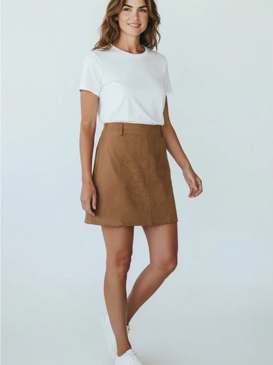 Haute Monde - Tan Brown A-Line Faux Suede Skirt sz L