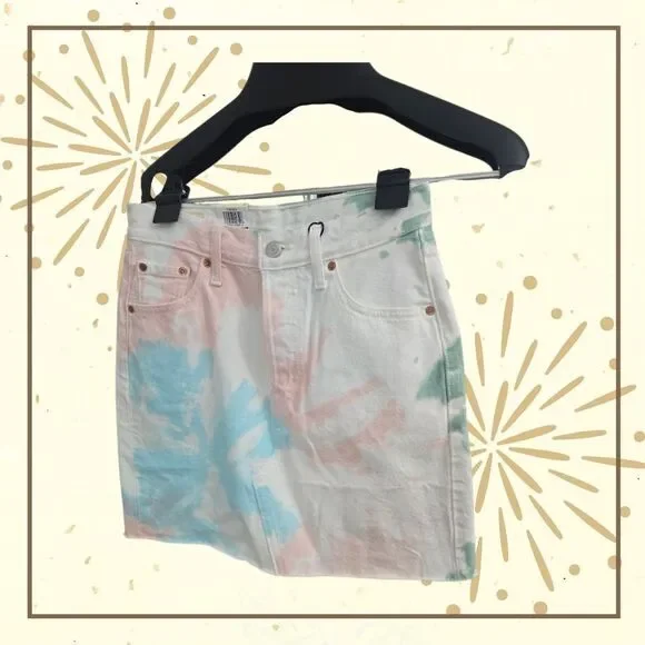 Levi's Tie-Dye Unhemmed Finish Denim Skirt NWT