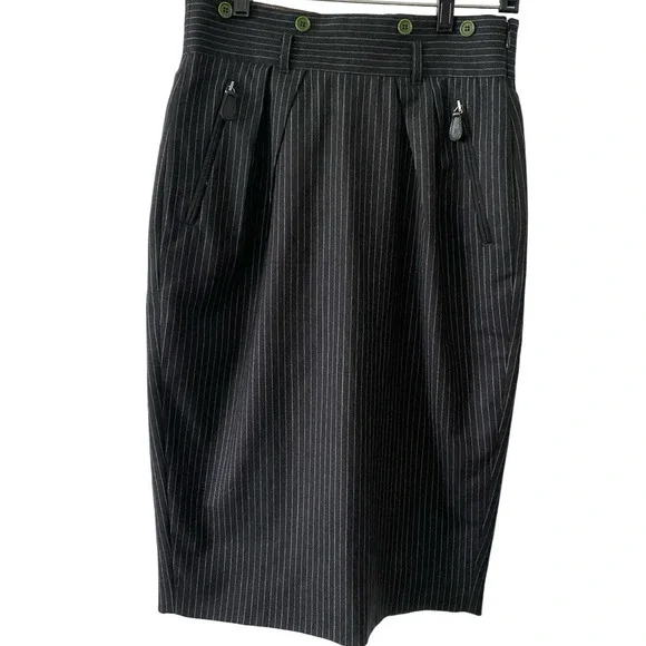 Paul Smith Wool Black Lined Pinstripe Skirt Pockets Buttons Size 42 (US 4/6)