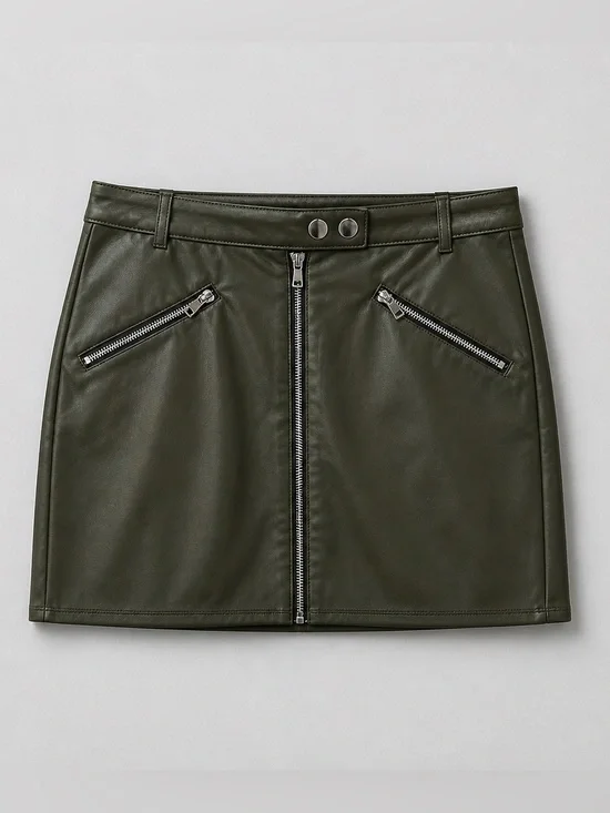 wild fable Olive Faux Leather Zip Mini Skirt boho