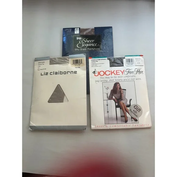 Vintage Pantyhose Bundle Liz Claiborne Jockey Leggs Sheer Control Top 3 Pairs
