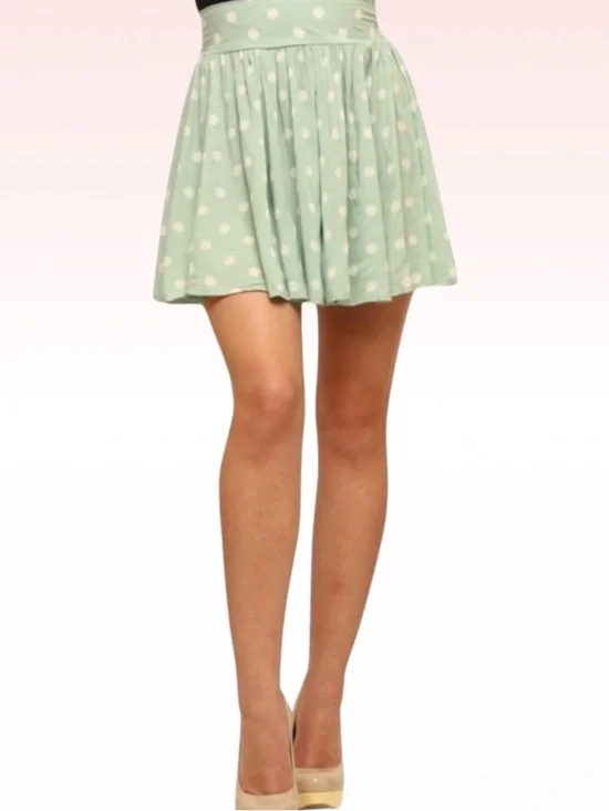 MINK PINK Mint Green Polka Dot Pleated Mini Skirt (Sz M)