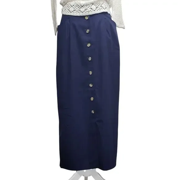 Bedford Fair Vintage 90s Lifestyles Maxi Skirt Sz 12 Navy NWT Deadstock