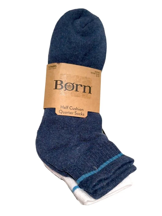 BORN Half Cushion Quarter SOCKS (5 Pack) BLUE WHITE Athletic Socks