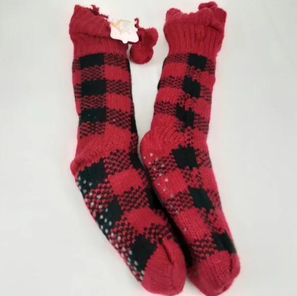 Joy Winter Ladies Slipper Socks With Gripper, Red and Black Size 4-10 Shoes