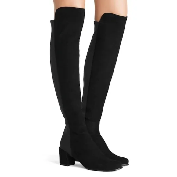 Stuart Weitzman 5050 Leather Suede Over the Knee Boot Pull On Block Heel 5.5