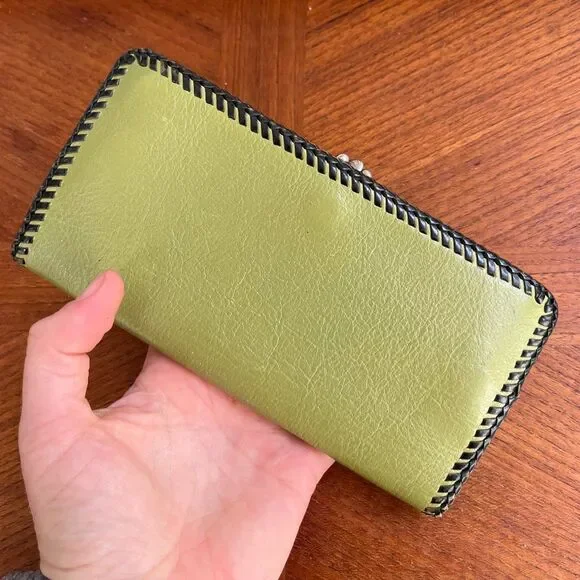 VTG 60s 70s Artisan Hand-Laced Leather Wallet Clutch Folk Art Boho Mod