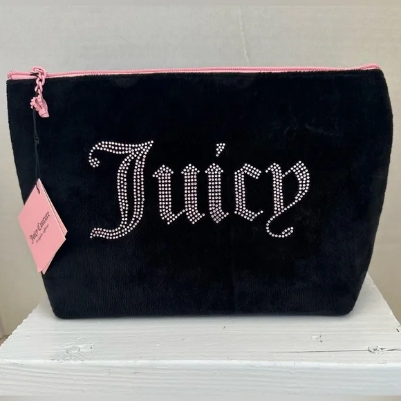 Juicy Couture Black and Pink Cosmetic Bags with Rhinestone Embellishments