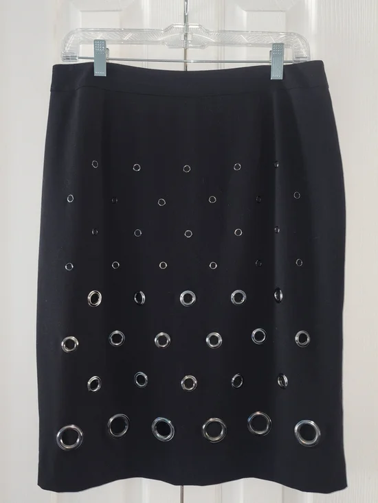 Punk Inspired Bold Pencil Skirt with Silver Eyelet Accents Size 10