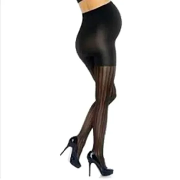 Spanx Assets Marvelous Mama Tights Maternity hosiery Opaque Stripe Black Size 3