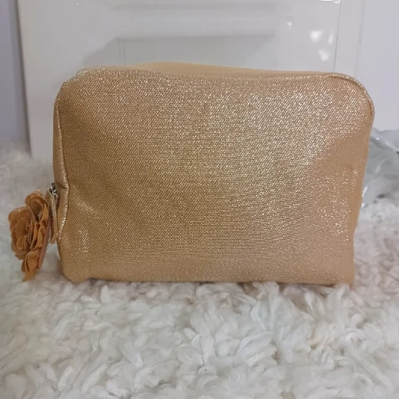 LANCOME Paris Cosmetic/ Makeup Bag, Metallic Gold Color