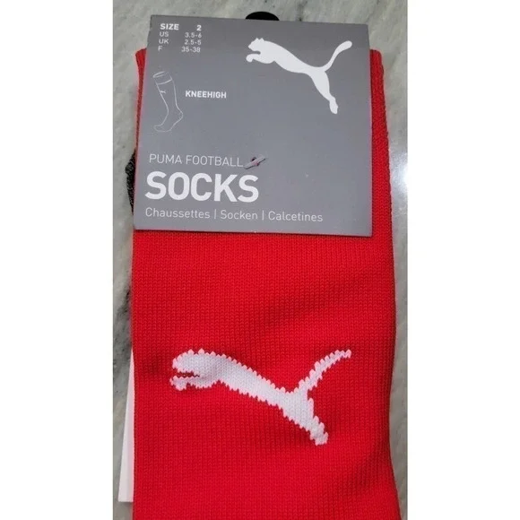 Puma Liga Knee High Socks Red Size 2 US 3.5-6