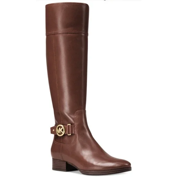 Michael Kors Harland Knee High Riding Boots Brown Leather 5M Wide Calf NWB