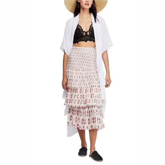 New! FREE PEOPLE Women's Tiered Ruffled Prairie 100% Cotton Skirt Size 2
