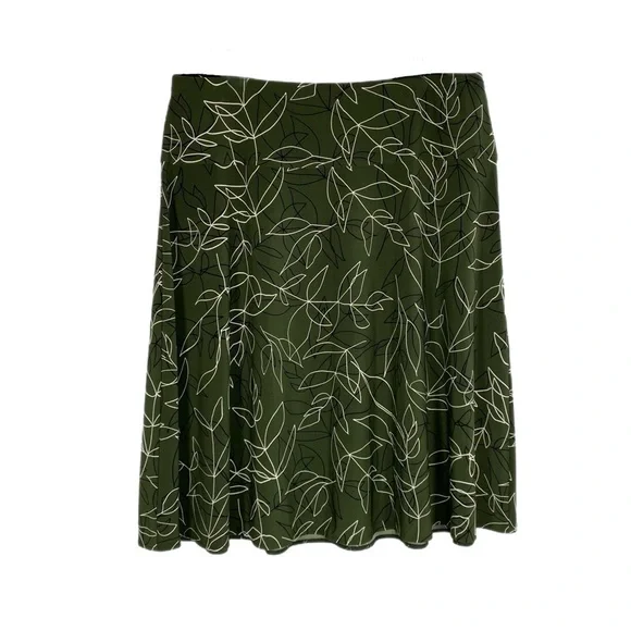 Rob & Ali Dark Olive Leaf Line Print Stretch Skirt