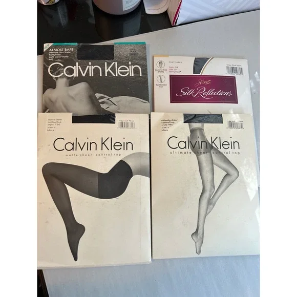 Vintage Calvin Klein Hanes Pantyhose Bundle 4pk Black Control Top Size C  Med